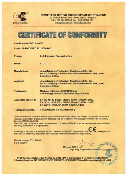 Китай Jinan Saibainuo Technology Development Co., Ltd Сертификаты